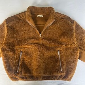 MADEWELL Faux Shearling Half-Zip Pullover cropped in Dried Cedar size medium NWT